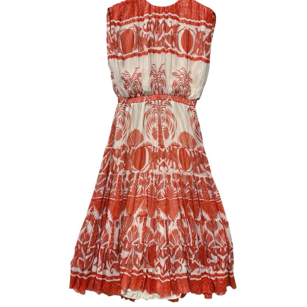 JOHANNA ORTIZ Cordillera Gathered Printed Chiffon Midi Dress In Ecru Wildfire 6